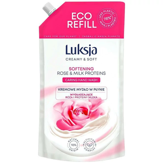 LUKSJA folyékony szappan utántöltő - rózsa és tejprotein (900ml)